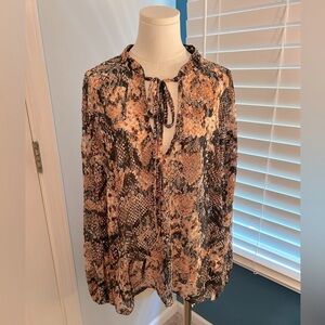 Oversized Free People Black and Orange Tie Front Shirt